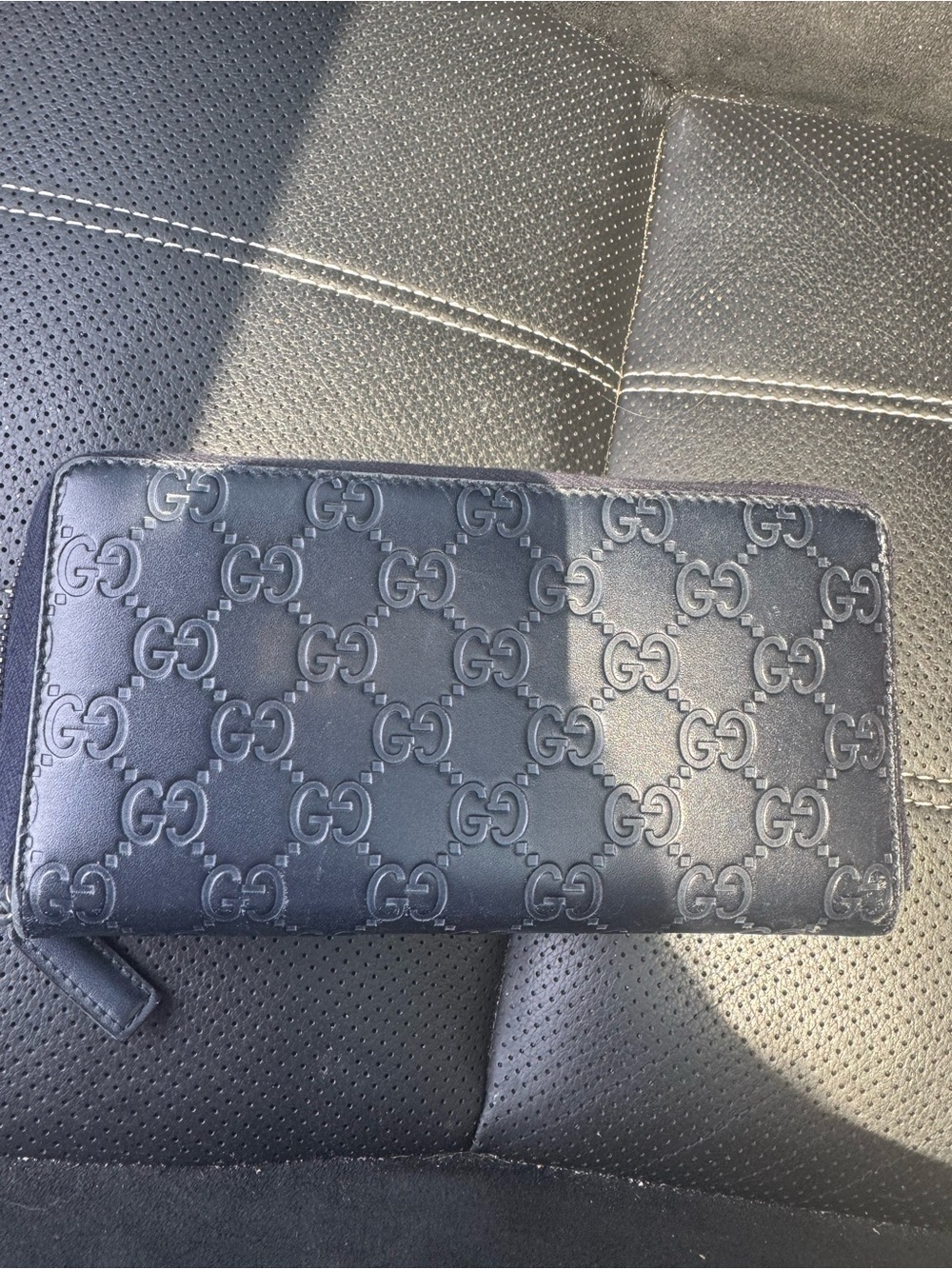 Gucci Navy GG Embossed Leather Zip-Around Wallet